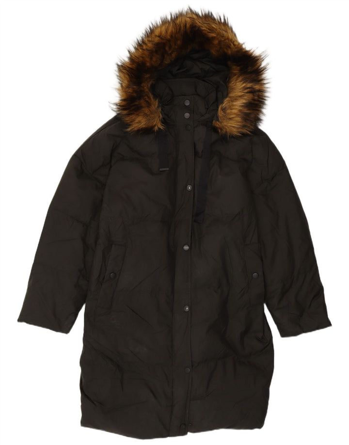 Damski, oversize'owy, wyściełany płaszcz z kapturem, zara UK 10, mały, czarny nylon