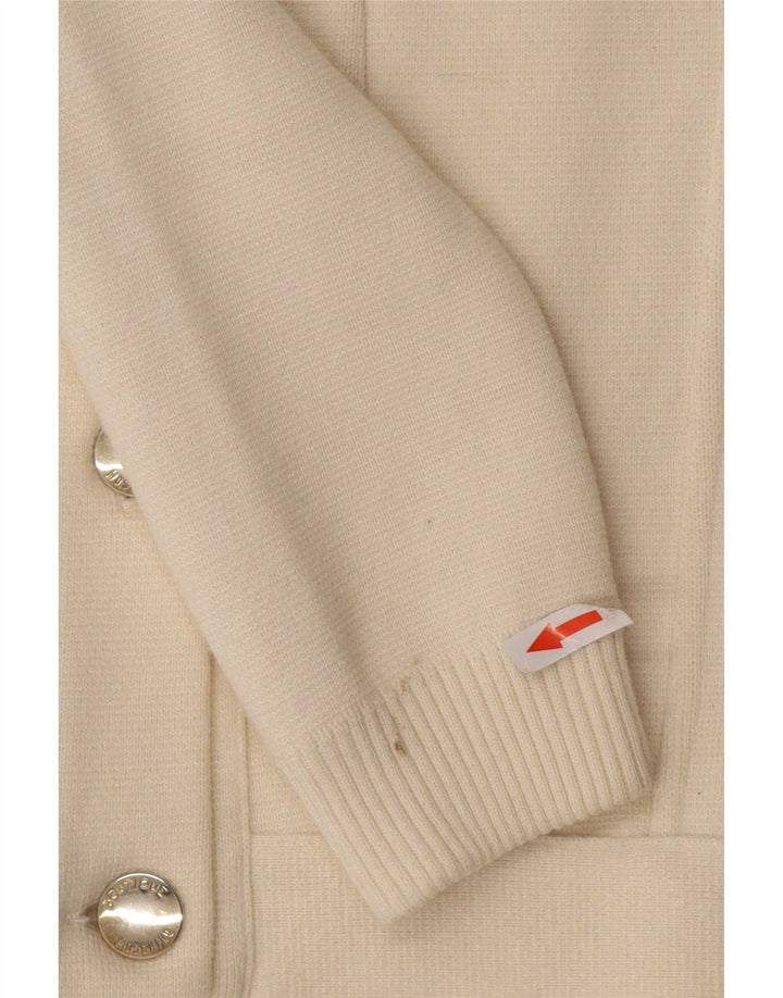 Damski sweter kardigan Moschino UK 8, mała wełniana w kolorze złamanej bieli