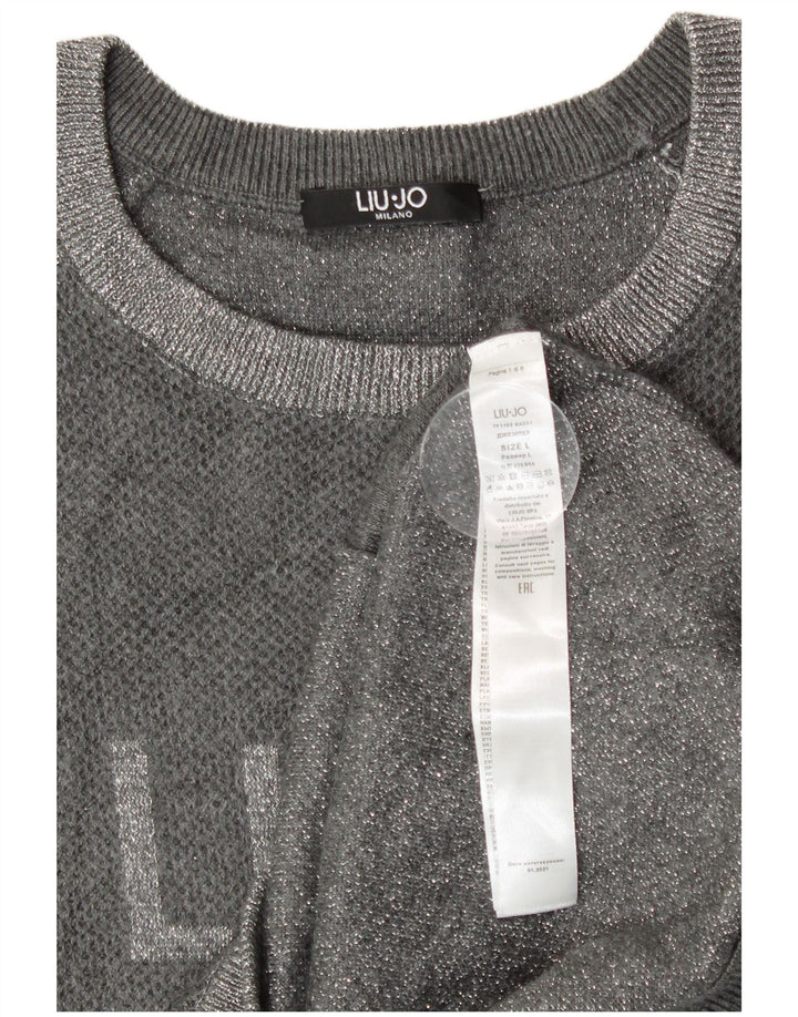 Damski sweter Liu Jo z okrągłym dekoltem, UK 14, duży srebrny blok kolorów