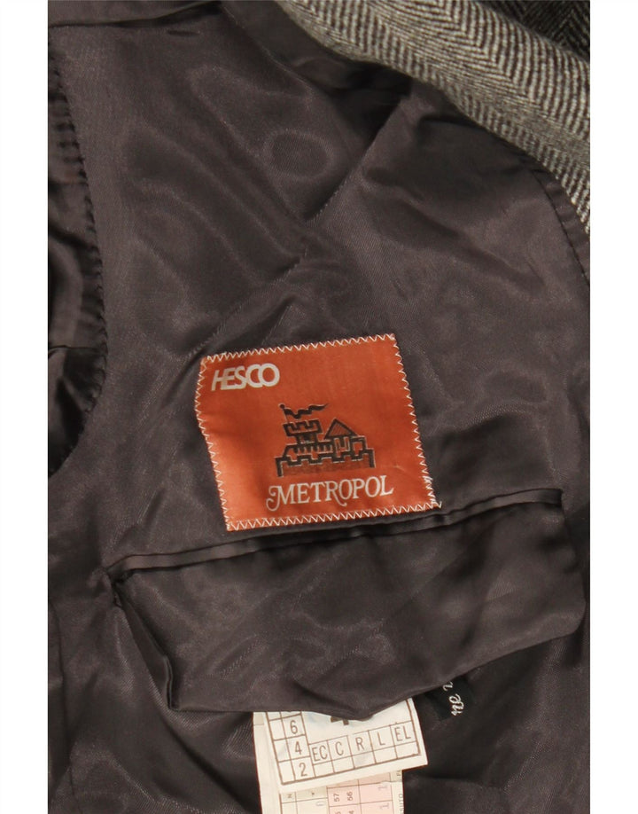 Płaszcz męski w stylu vintage IT 48 Średni szary wełniany w jodełkę