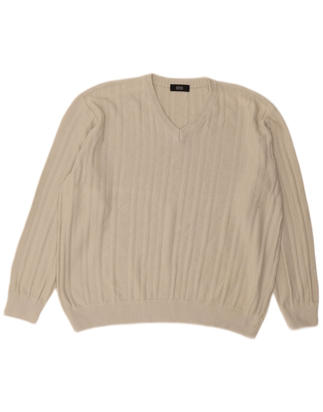 MARKS & SPENCER Mens V-Neck Jumper Sweater XL Beige Cotton