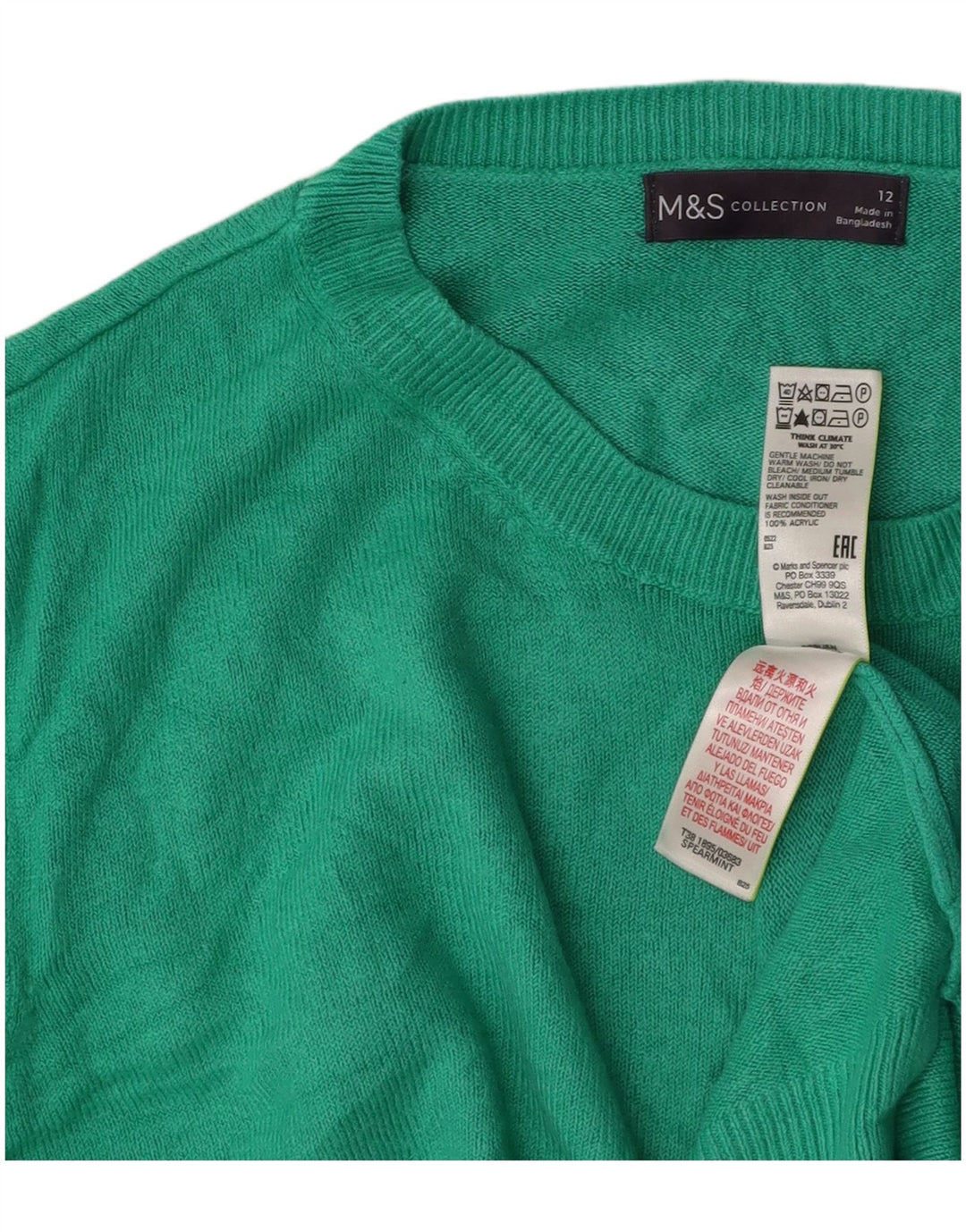 MARKS & SPENCER Damski sweter z okrągłym dekoltem UK 12, średni zielony akryl