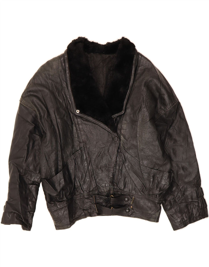 VINTAGE Womens Leather Jacket UK 16 Large Black Vintage Vintage and Second-Hand Vintage from Messina Hembry 