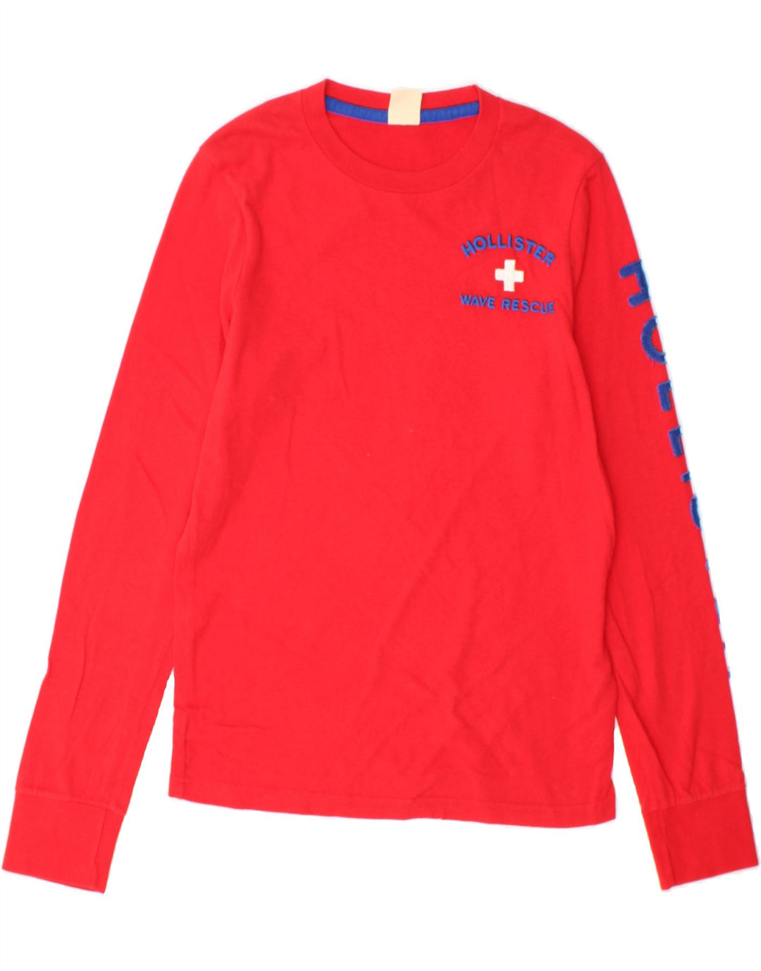 HOLLISTER Mens Graphic Top Long Sleeve Small Red Cotton Vintage Hollister and Second-Hand Hollister from Messina Hembry 