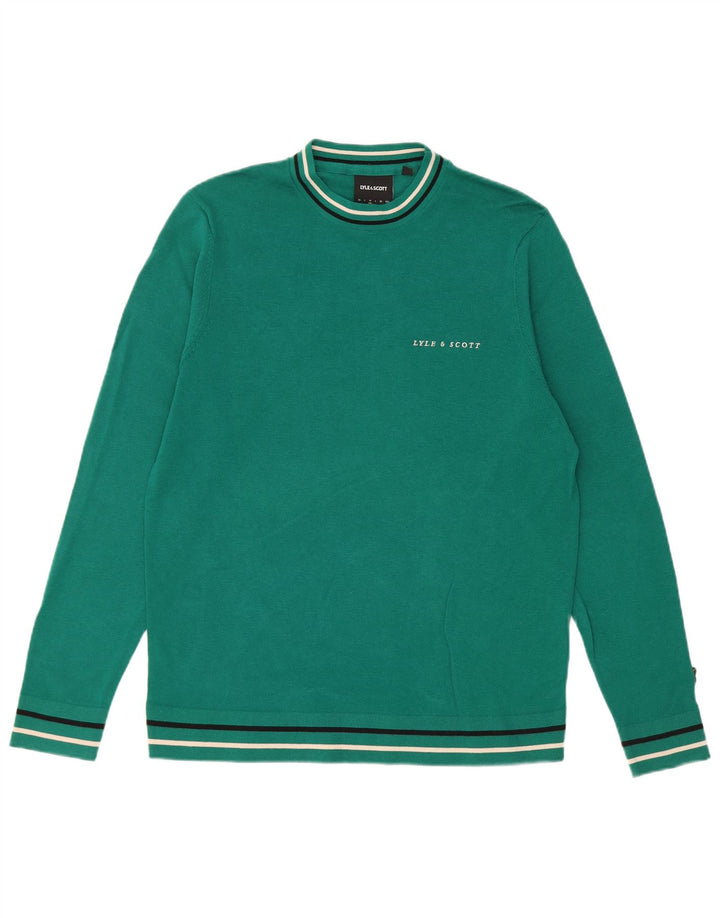 Męski sweter z okrągłym dekoltem Lyle & Scott o regularnym kroju, średnio zielony, bawełniany