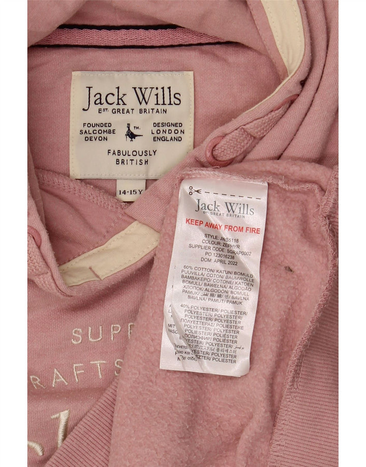 JACK WILLS Dziewczęcy sweter z kapturem i grafiką, 14-15 lat, różowy, bawełniany