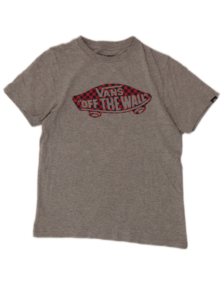 Chłopięcy T-shirt z grafiką Vans na 10-11 lat, średnioszary, bawełniany w plamki