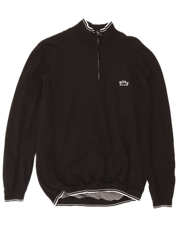 Męski sweter zapinany na zamek Hugo Boss 2XL, czarny, bawełniany