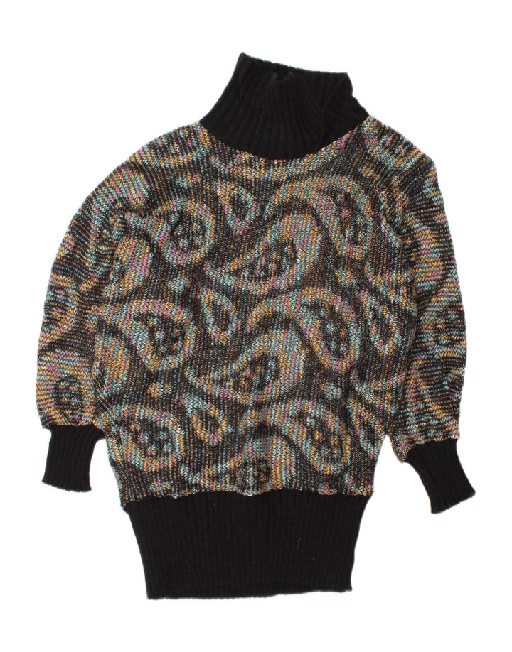 CHIC Womens Oversized Turtle Neck Jumper Sweater EU 42 Large Black Paisley Vintage Chic and Second-Hand Chic from Messina Hembry 