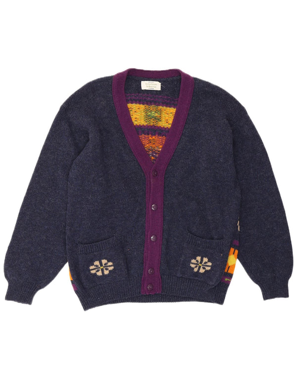Sweter damski Benetton UK 14, średni granatowy, geometryczny retro