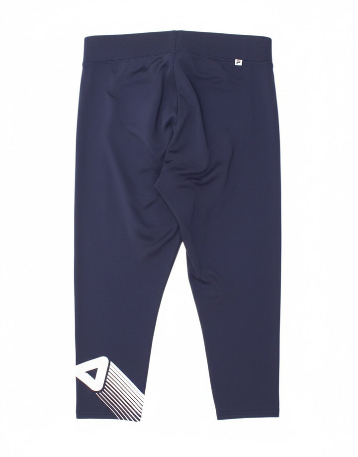 FILA Womens Graphic Capri Leggings UK 12 Medium  Navy Blue Polyester