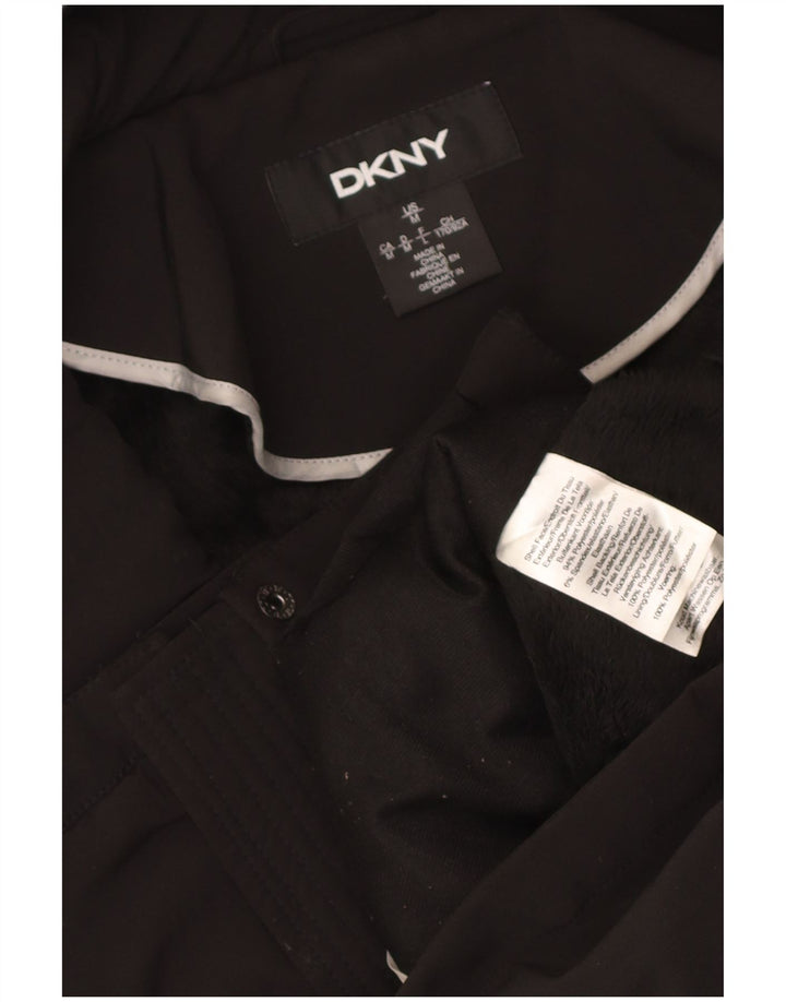 Damska kurtka parka z kapturem Dkny UK 12, średni czarny poliester