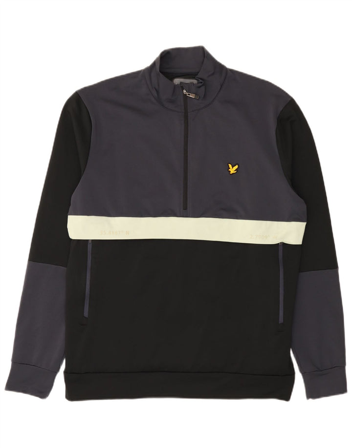 Męski sweter z zamkiem błyskawicznym Lyle & Scott, duży, czarny, z blokami kolorów