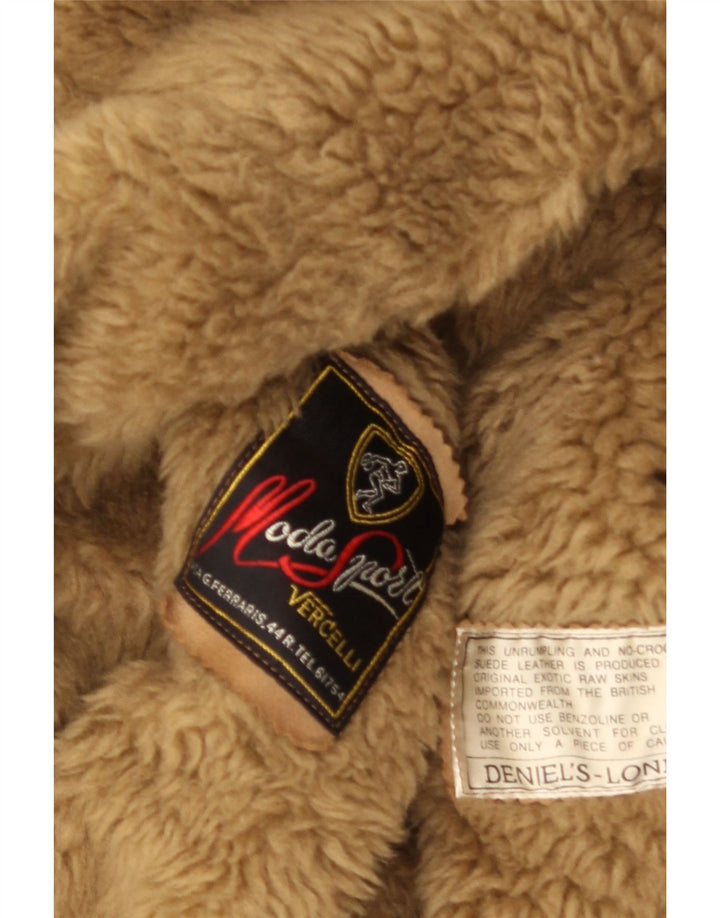 Męski płaszcz z owczej skóry w stylu vintage, UK 38, średniobrązowa skóra