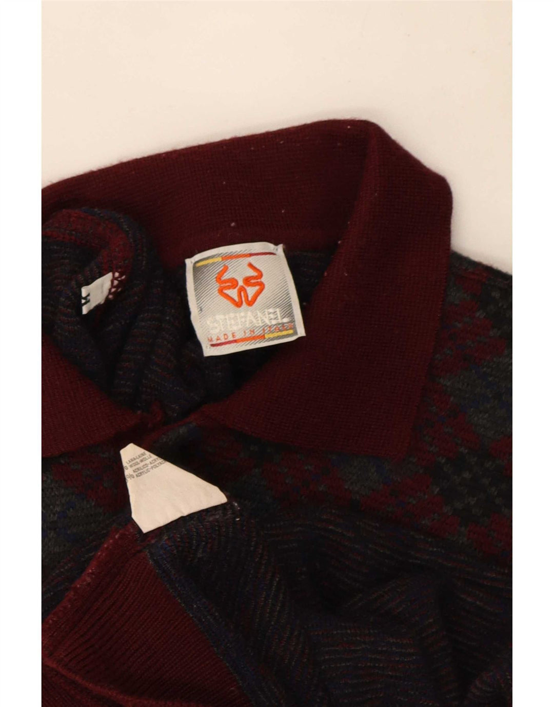 Męski sweter polo Stefanel Średni burgund Argyle/diamentowa wełna