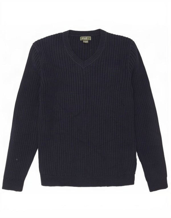 Męski sweter Eddie Bauer o luźnym kroju z dekoltem w kształcie litery V, średni granatowy, bawełniany