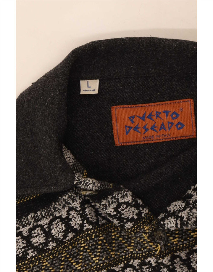 Męska koszula flanelowa w stylu vintage, duża, szara, geometryczna