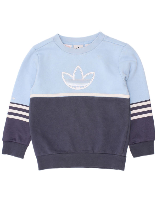 Chłopięca bluza Adidas z grafiką, 5-6 lat, niebieska bawełna z blokami kolorów