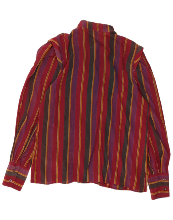 Damska bluzka koszulowa VINTAGE IT 46, duża, bordowa, jedwabna w paski