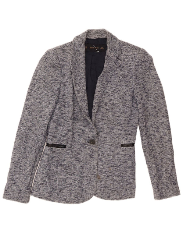 Damska marynarka Zara zapinana na 1 guzik UK 6 XS, niebieska bawełna w plamki