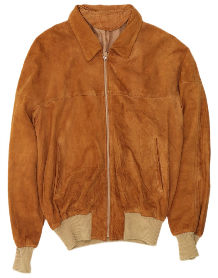 Vintage męska zamszowa kurtka bomber UK 40 duża brązowa skóra