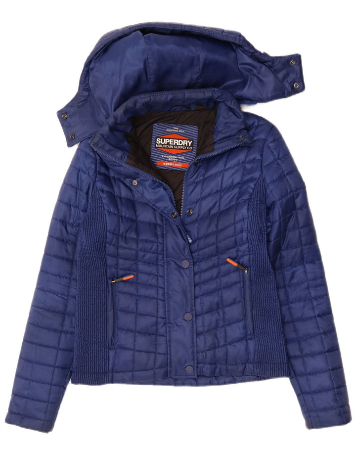 SUPERDRY Damska ocieplana kurtka z kapturem UK 12, średni granatowy poliester