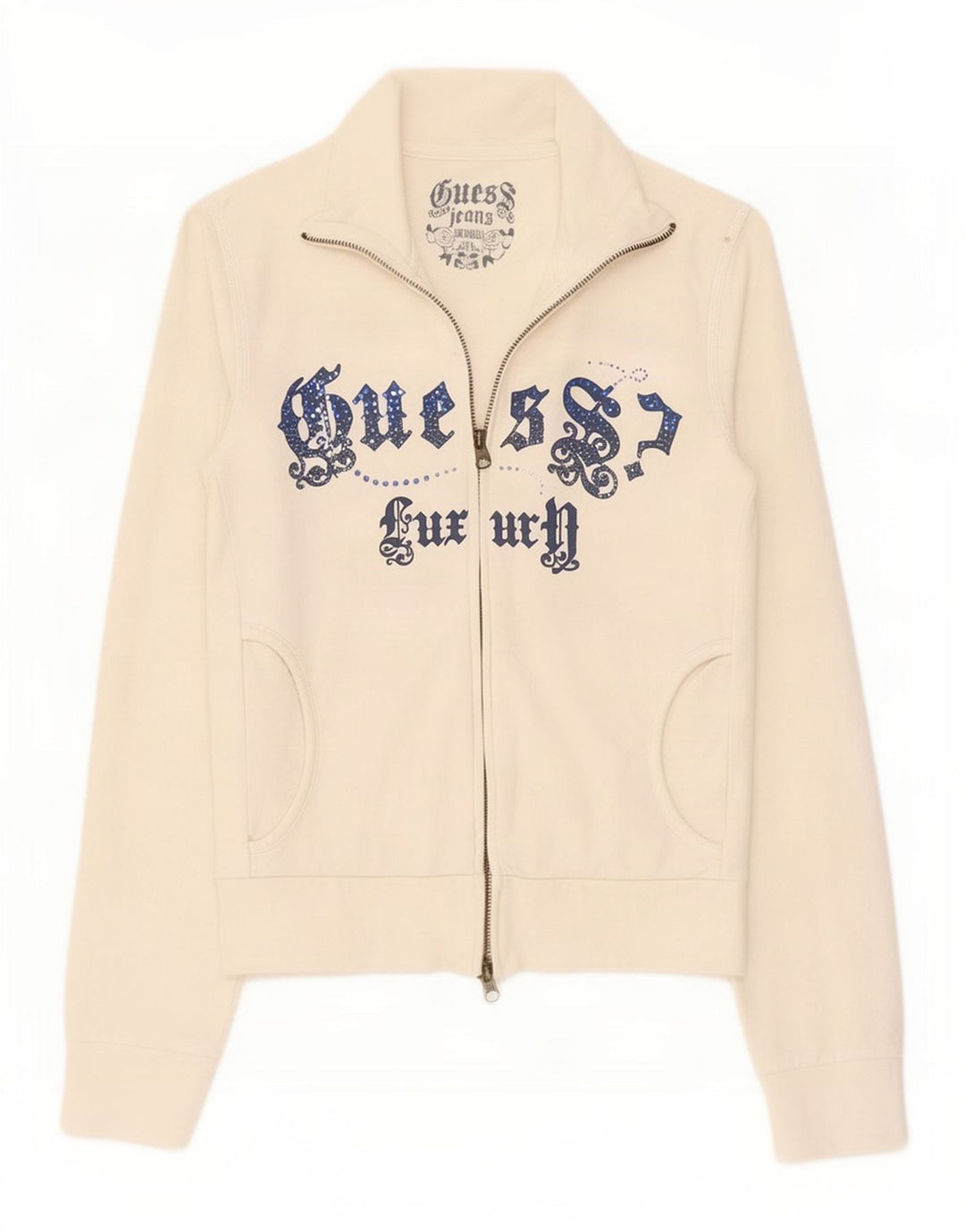Damska kurtka dresowa Guess Graphic UK 10, mała, biała, bawełniana