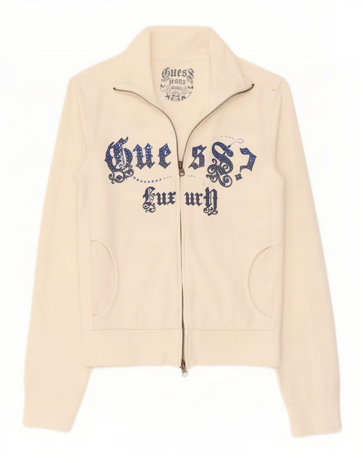 Damska kurtka dresowa Guess Graphic UK 10, mała, biała, bawełniana