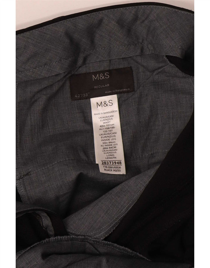 Marks & Spencer Męskie proste spodnie garniturowe W42 L33 Czarny poliester