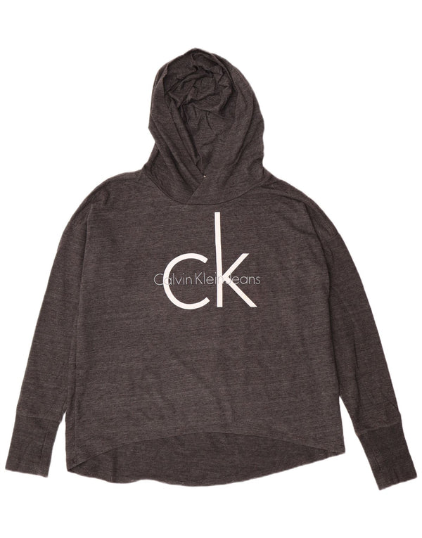 CALVIN KLEIN JEANS Womens Graphic Hoodie Jumper UK 14 Medium Grey