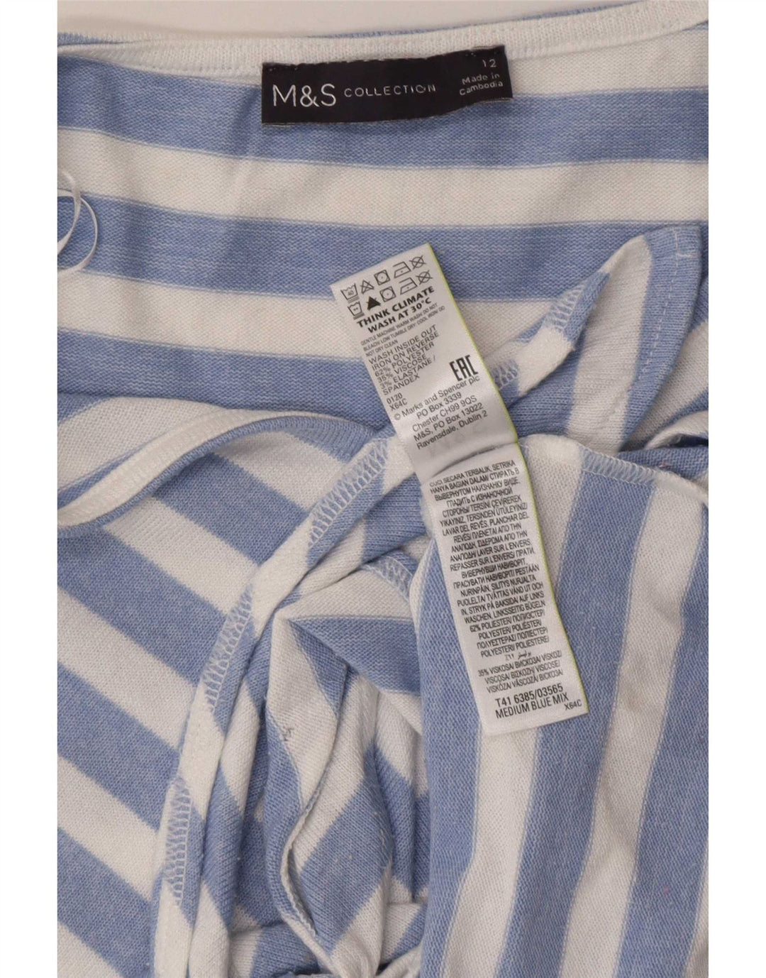 Marks & Spencer Damska bluzka z wiązaniem z przodu, UK 12, średnie niebieskie paski