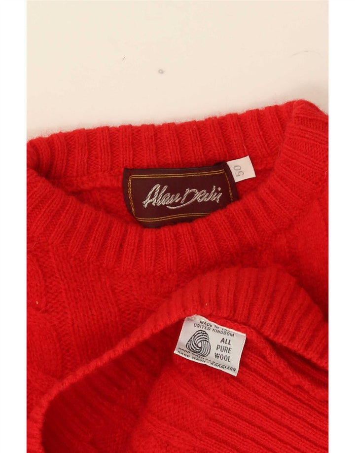Vintage męski sweter z okrągłym dekoltem IT 50, średnia czerwona wełna