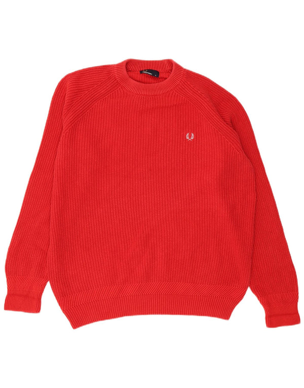 Męski sweter z okrągłym dekoltem Fred Perry XL, czerwony, bawełniany