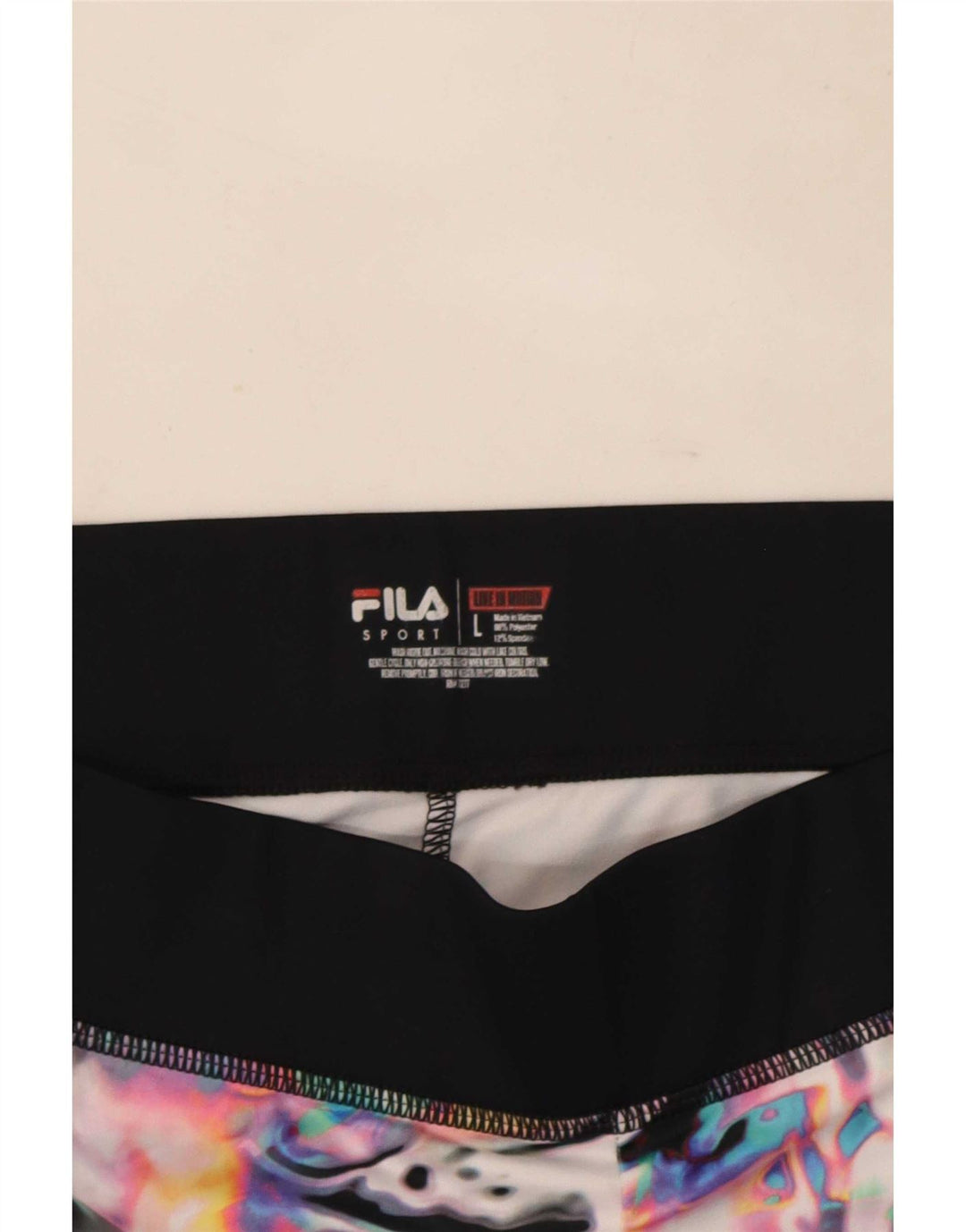 Damskie legginsy Capri Fila z abstrakcyjnym wzorem UK 14, duże, czarne, poliestrowe