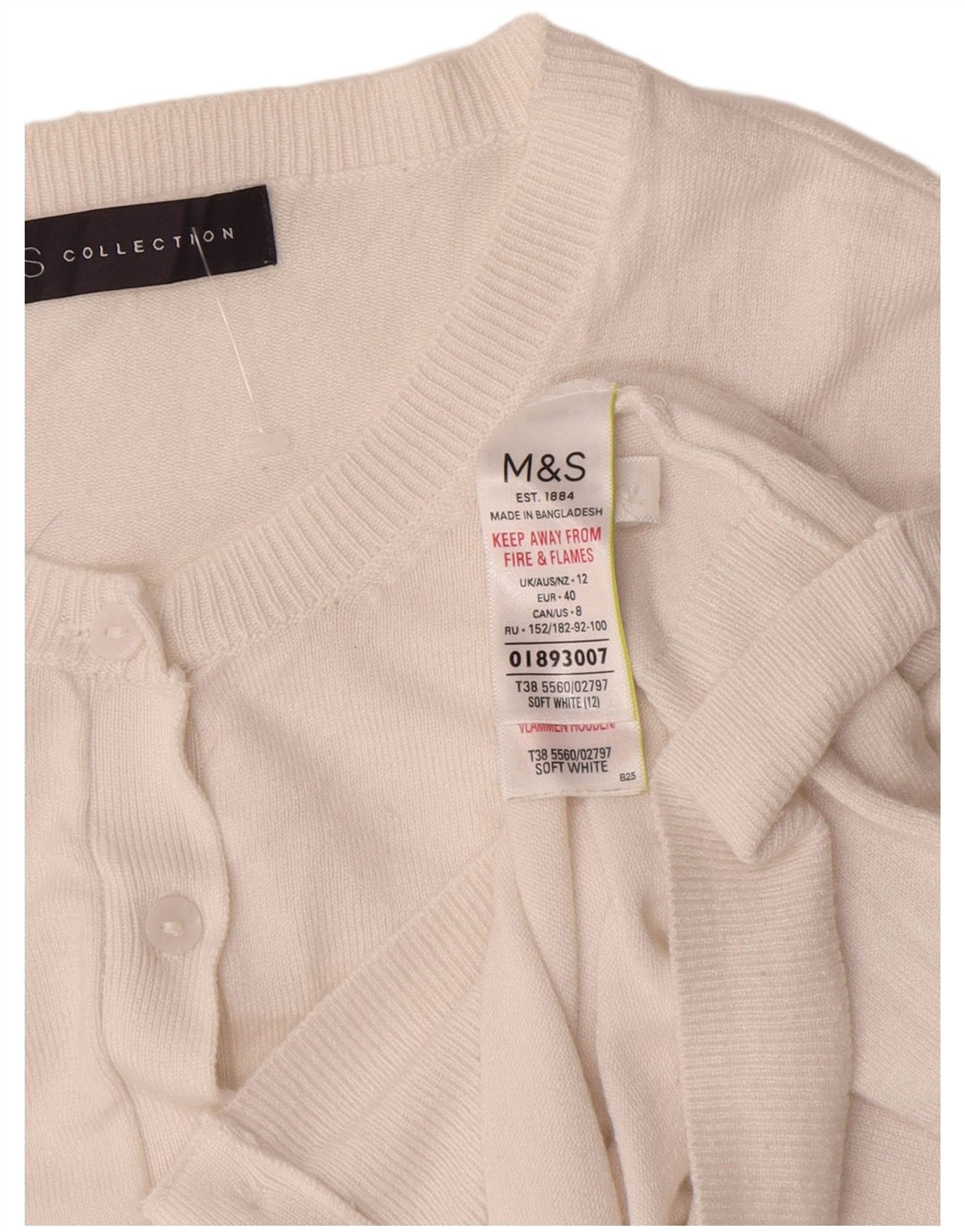 Marks & Spencer Damski sweter z krótkim rękawem 3/4, UK 12, średni biały
