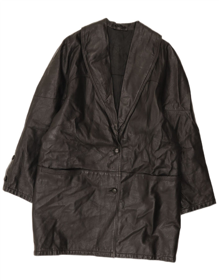 Vintage damski płaszcz skórzany UK 16, duży czarny