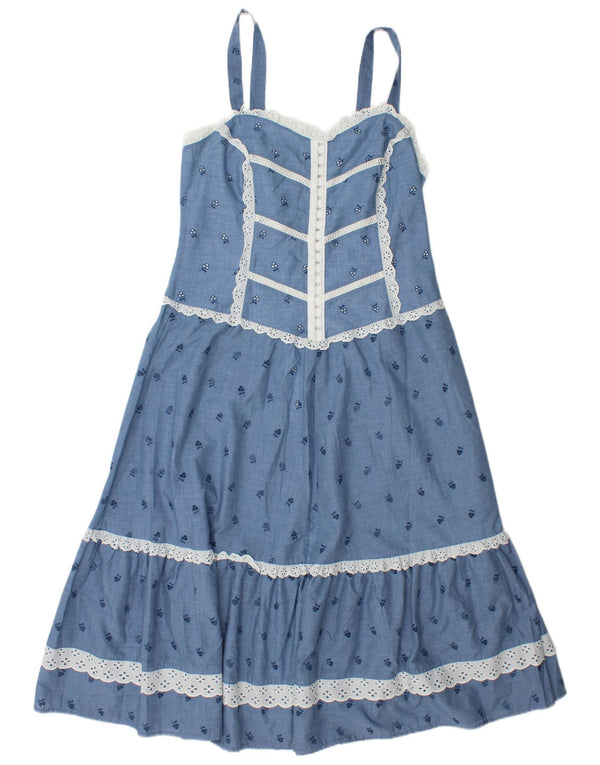 Damska sukienka maxi bez rękawów w stylu VINTAGE IT 42 Średni niebieski kwiatowy poliester