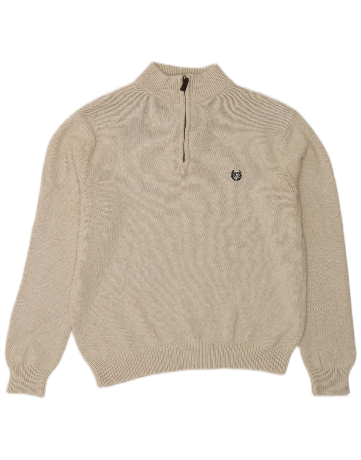 Męski sweter zapinany na zamek Chaps, duży, beżowy, bawełniany