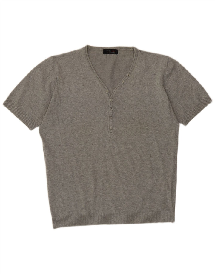 Męski sweter Zara z krótkim rękawem i dekoltem w kształcie litery V, XL, szary