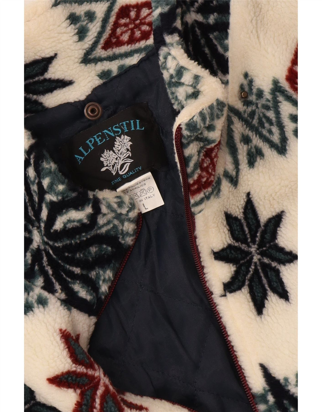 Męska kurtka polarowa Vintage UK 40, duża, biała, z poliestru Fair Isle