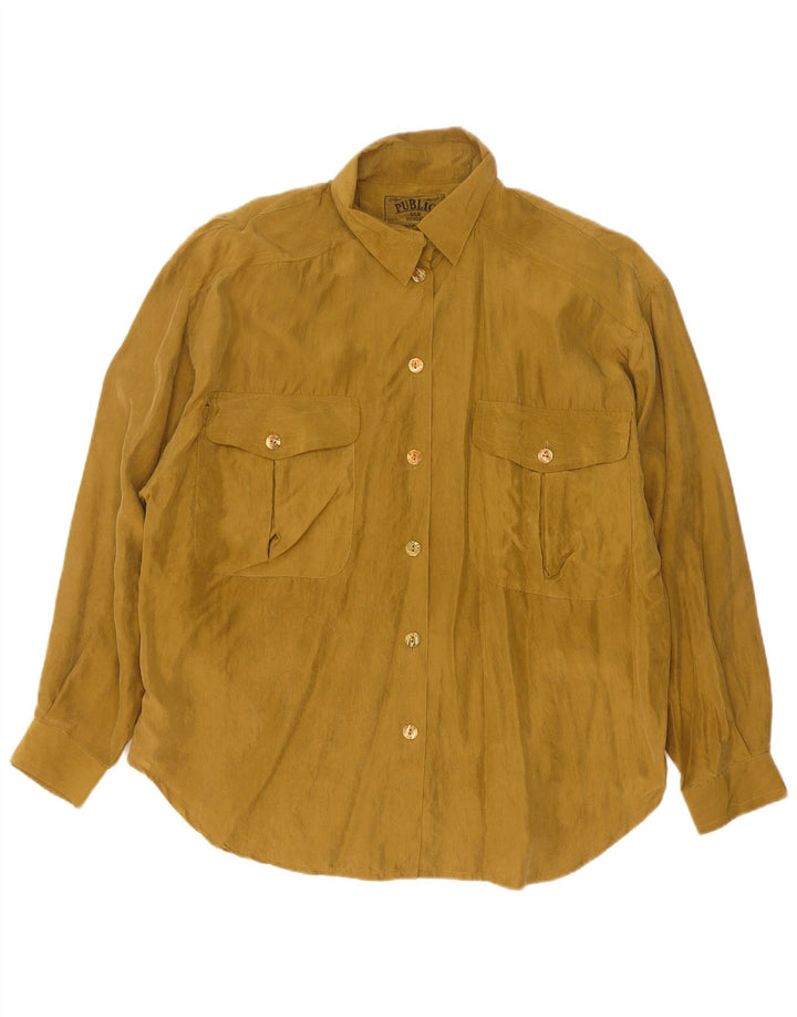 Publiczna damska bluzka koszulowa oversize EU 42, duża, khaki, jedwabna