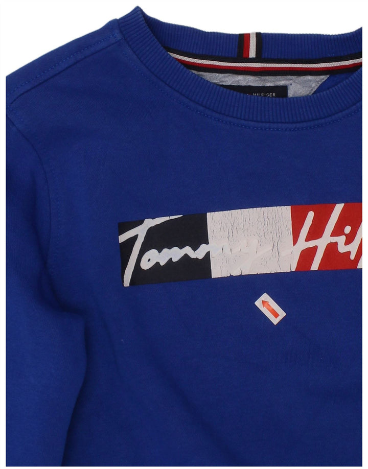 TOMMY HILFIGER Chłopięcy sweter z grafiką, 8-9 lat, średni niebieski, bawełniany