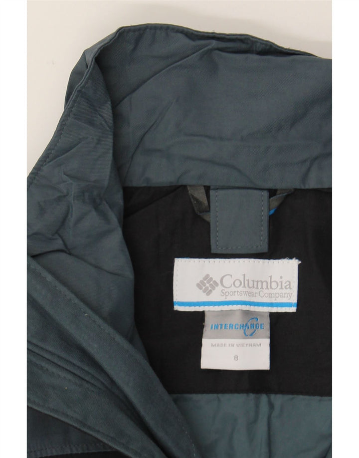 COLUMBIA Boys Interchange Rain Jacket 7-8 Years Black Colourblock Nylon Vintage Columbia and Second-Hand Columbia from Messina Hembry 