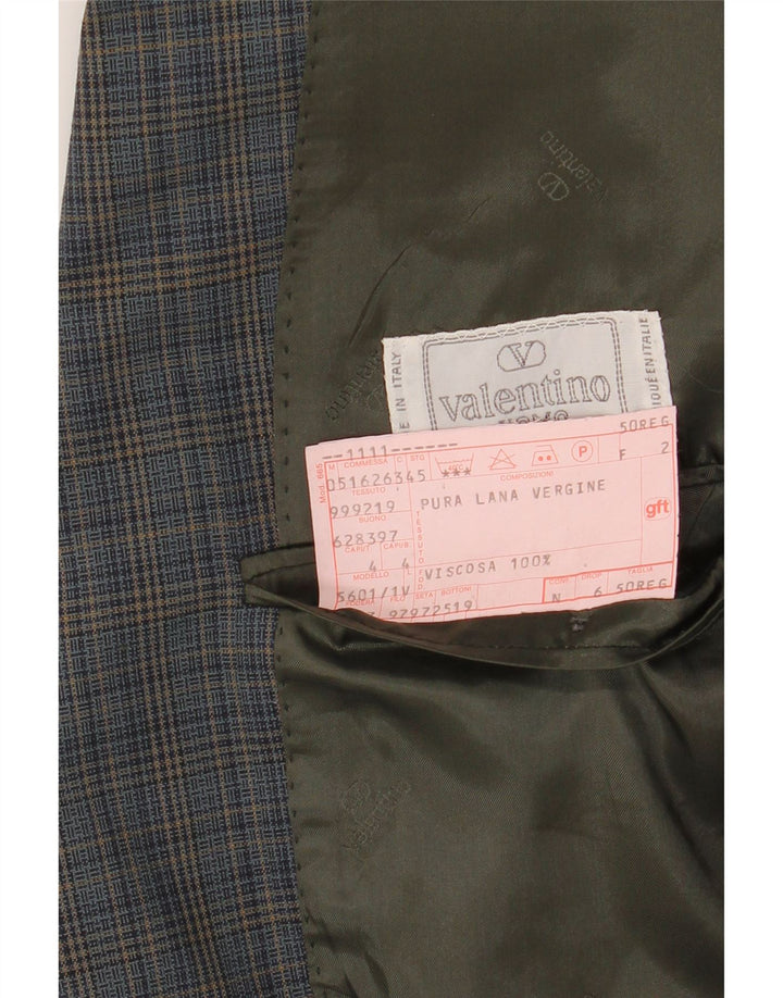 VALENTINO Męska marynarka zapinana na 2 guziki IT 50 w dużą niebieską wiskozę w kratę