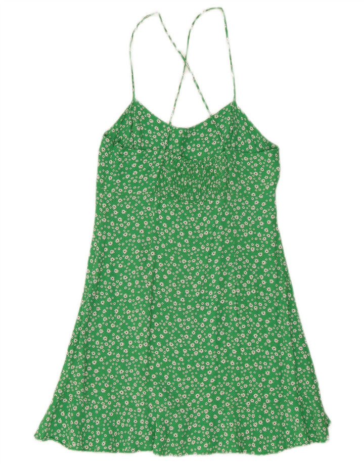Damska sukienka Zara Sundress UK 12 Średnia zielona wiskoza w kwiaty