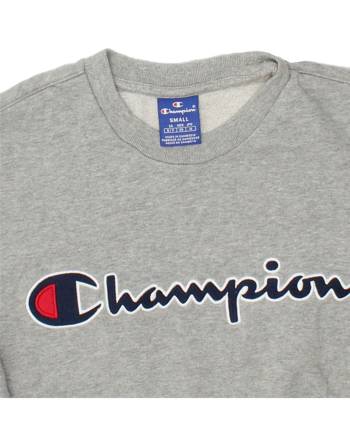 CHAMPION Mens Graphic Sweatshirt Jumper Small Grey Cotton Vintage Champion and Second-Hand Champion from Messina Hembry 