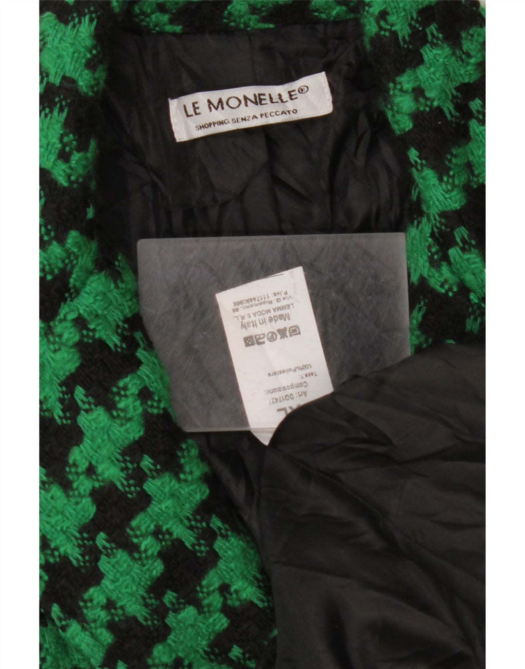 Damska marynarka VINTAGE zapinana na 2 guziki UK 18 XL, zielony poliester w pepitkę