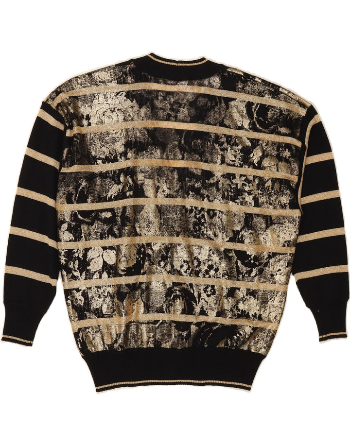 CODICE Womens Cardigan Sweater IT 44 Medium Black Striped Wool Vintage Codice and Second-Hand Codice from Messina Hembry 