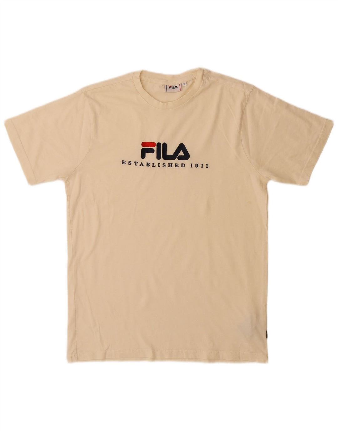 Męski T-shirt z grafiką Fila, mały, beżowy, bawełniany