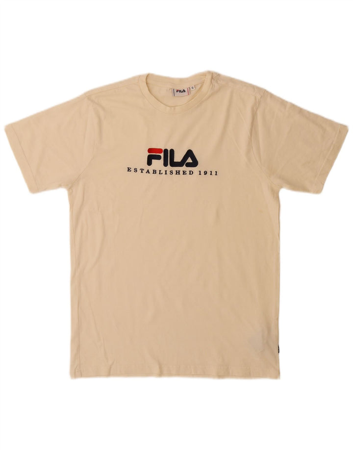 Męski T-shirt z grafiką Fila, mały, beżowy, bawełniany